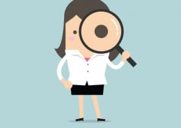 Woman with magnifying glass illustration.