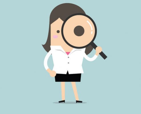 Woman with magnifying glass illustration.