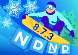 Man on a snowboard with version 873 on it