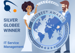 The IT World Award badge is held by a woman and a man