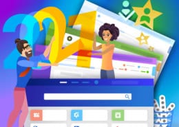 Colorful animation of a person with a giant '2' promoting software features.