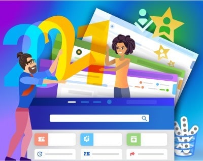 Colorful animation of a person with a giant '2' promoting software features.