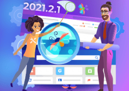 Illustration of two people with a globe on a screen, symbolizing global IT updates.