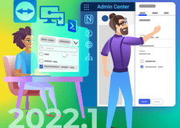 Illustration of two people collaborating over software analytics