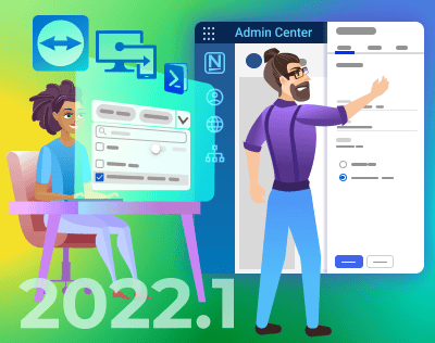 Illustration of two people collaborating over software analytics