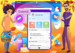 For the image provided, here is the alt text:  "Vibrant app launch screen with service options on a mobile device."