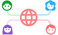 Global network connections with diverse user icons.