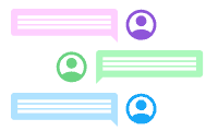 Icon of speech bubbles and cogwheels, depicting chat support featur
