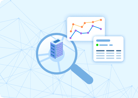 Graphic of analytics and magnifying glass on data report.