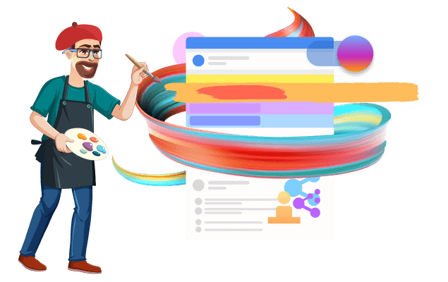 A picture metaphorically depicting a developer working on a new update of alloy navigator that looks like an artist.