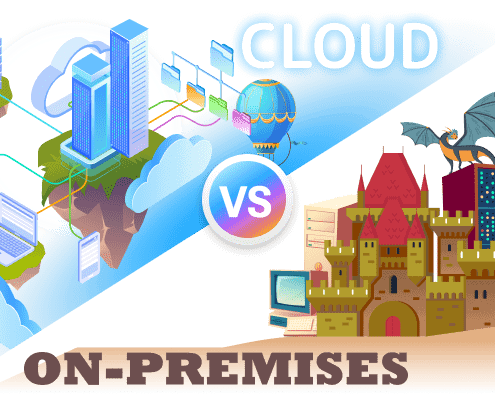 A picture metaphorically depicting the difference between the cloud and the on-premises deployments.