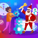 Cartoon of Santa with mechanic and festive IT gears.