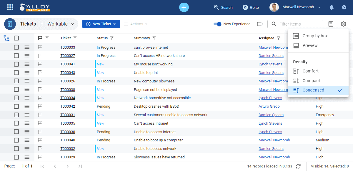 List of ITSM change requests with status overview.