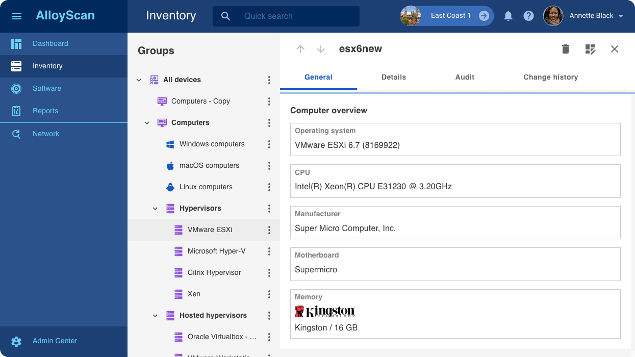 Network directory and asset details panel.