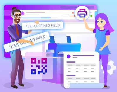 Cartoon of IT professionals with service desk interface.