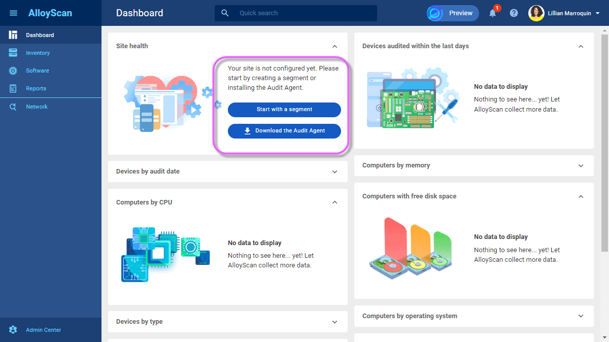 The image shows a detailed screenshot of a network inventory management system with various data points and navigational elements.