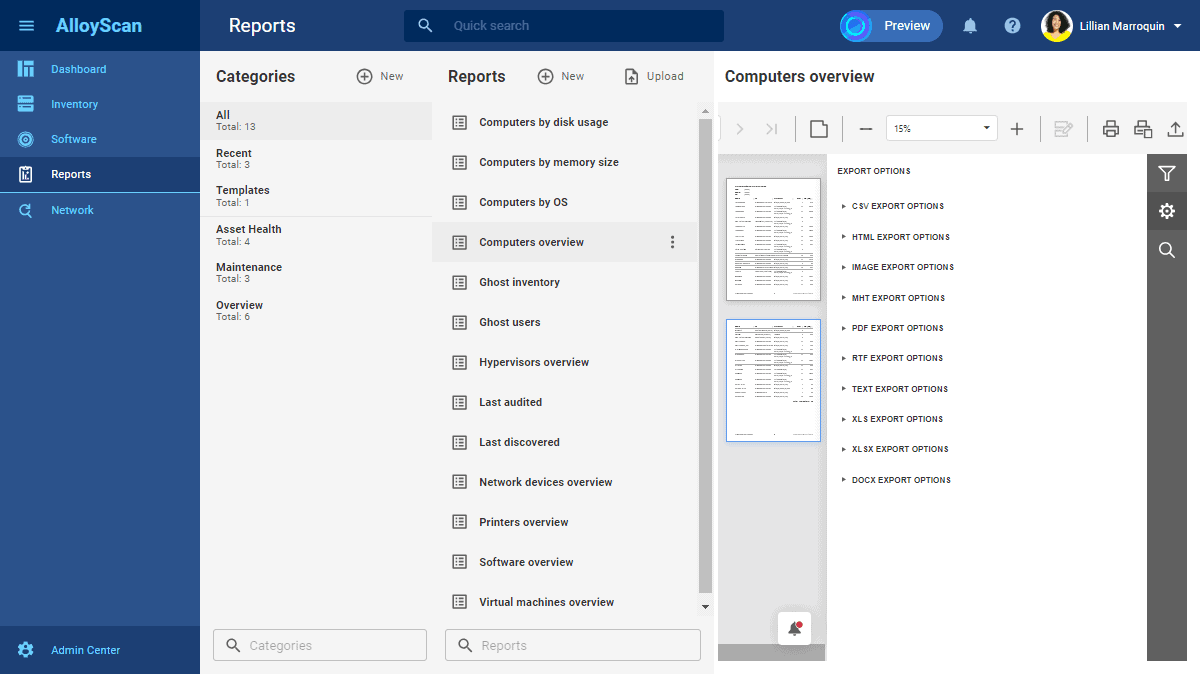 The image shows a detailed screenshot of a network inventory management system with various data points and navigational elements..