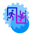 Icon representing HR service management with two figures and gears.