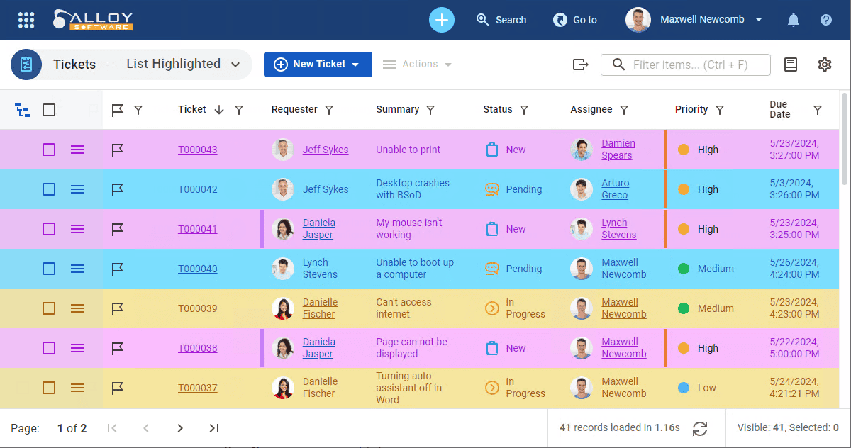 Screenshot of a task management interface displaying various tasks, assignees, and statuses.