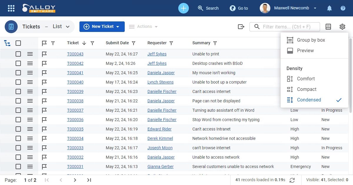 Screenshot showing the shortcuts feature in a digital management interface.