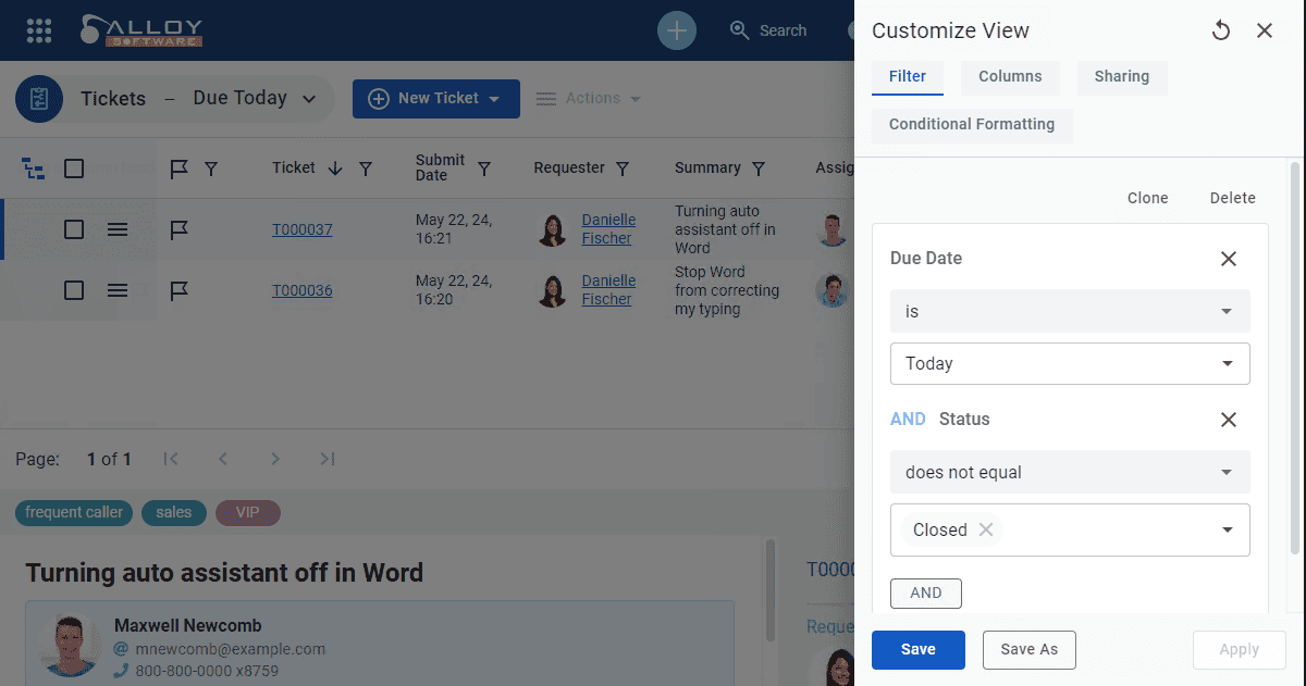 Screenshot showing the shortcuts feature in a digital management interface.