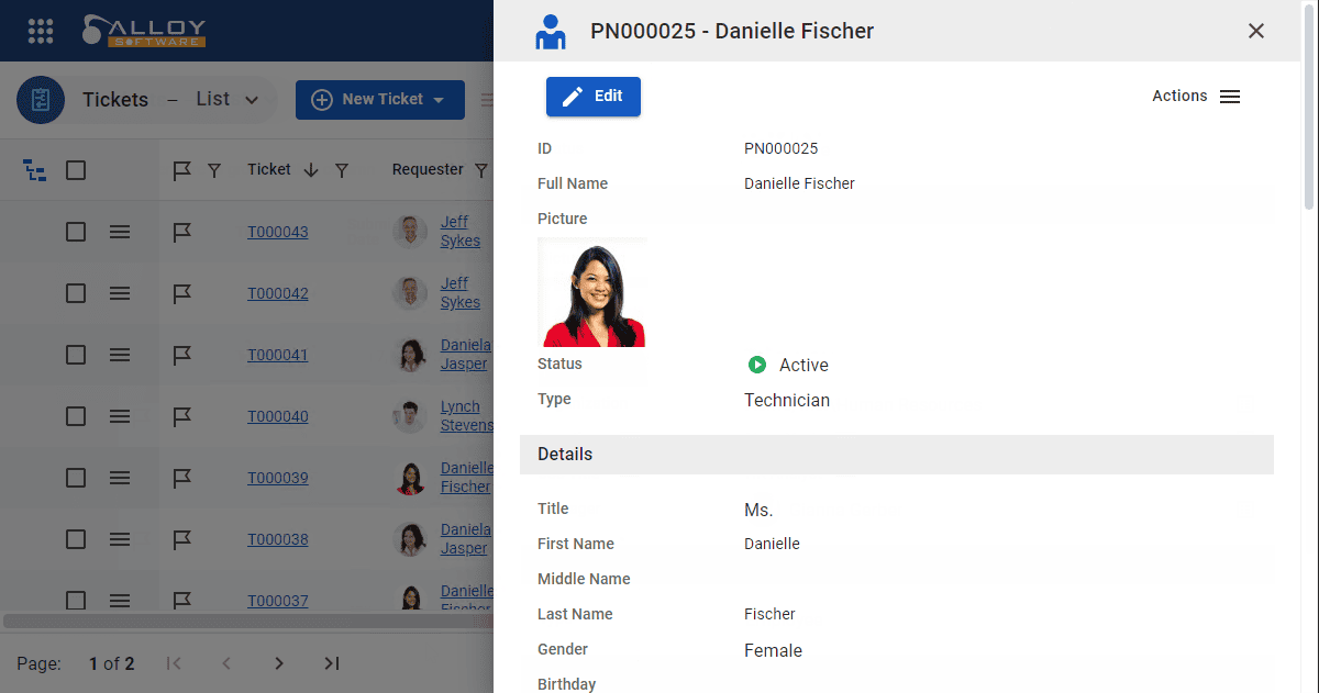 Screenshot showing the shortcuts feature in a digital management interface.