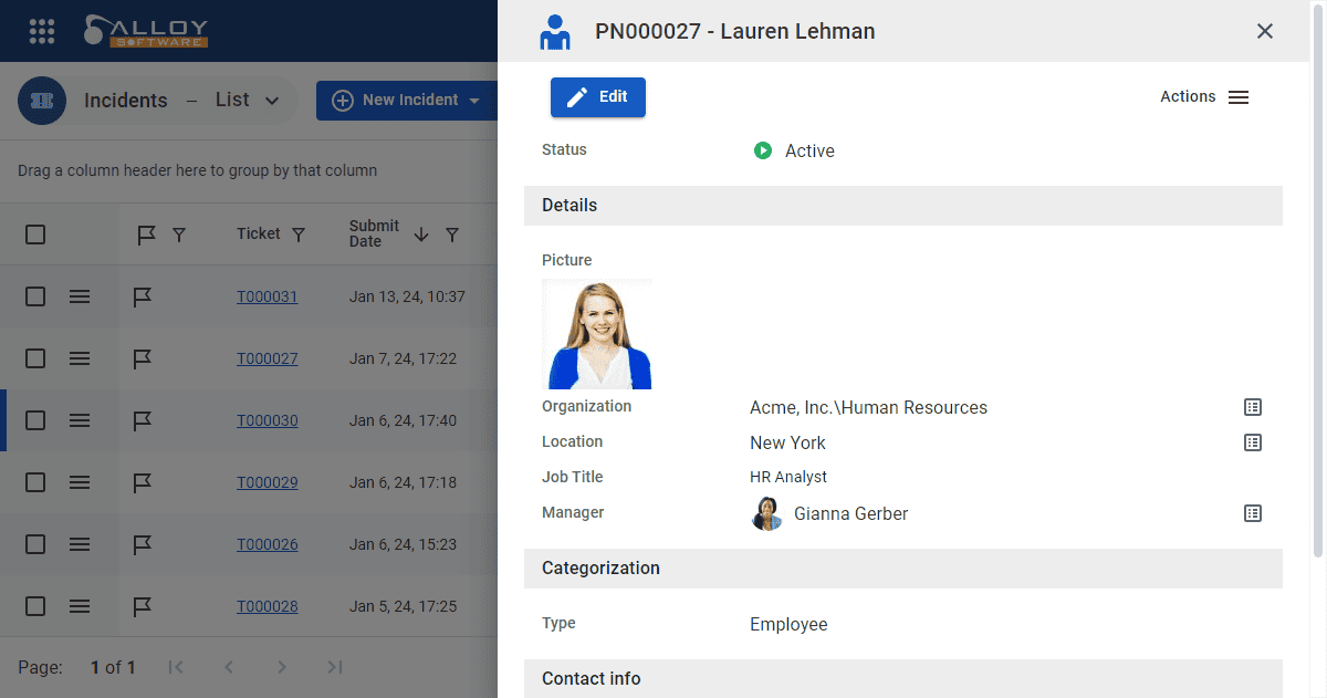 Screenshot of a task management interface showing the preview of user details.