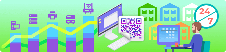 Illustration of infrastructure visibility with a computer and a QR code.