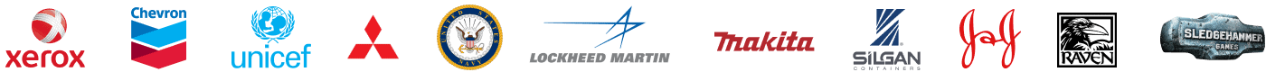 Trusted by Leaders: Xerox, Chevron, UNICEF, US Navy, Lockheed Martin, Makita, Silgan Containers, Johnson & Johnson, Sledgehammer Games.