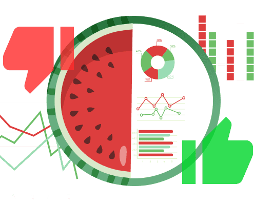 Illustration of the watermelon effect in IT, showing a watermelon with charts and graphs inside..
