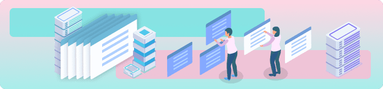 Illustration of a person managing digital files and documents.
