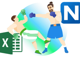 Illustration of a boxing match between two men, one in blue and one in green, with a knocked-out figure and a database icon.