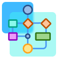 Illustration of a flowchart representing healthcare IT service management software.