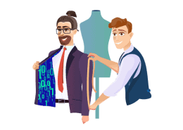 an image representing a tailor who is adjusting the suit's measures to feet the client