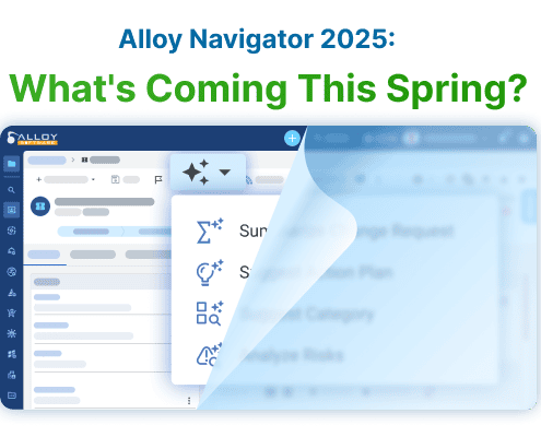 Alloy Navigator 2025 preview with a UI screenshot and overlayed icons showing upcoming features launching in spring.