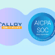 Alloy Software logo and AICPA SOC badge on a gradient background, celebrating SOC 2 compliance.