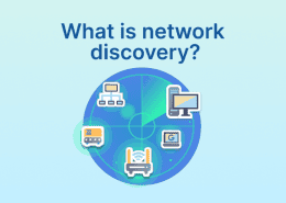 Radar-style graphic with networked devices and the title 'What is network discovery?' above it.