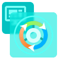 Icon of a data lifecycle wheel with arrows, overlaid on a UI screen, symbolizing data management processes.