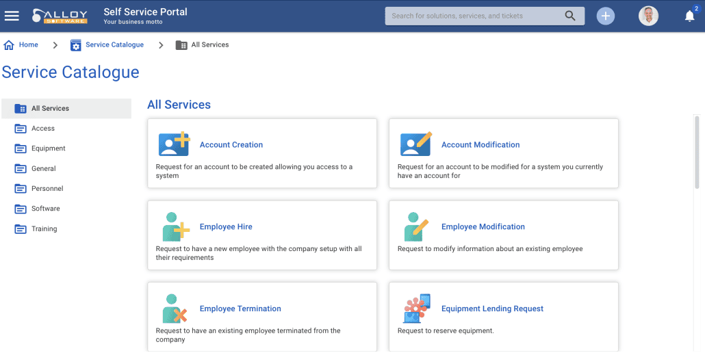Service List Software Service Catalog: IT Services For Everyone | Alloy Software