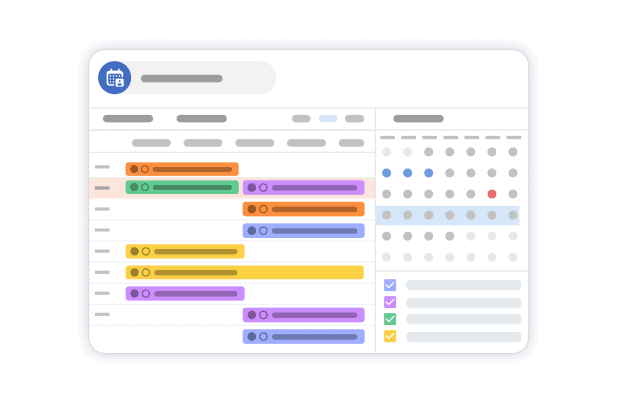 Digital calendar illustration showing color-coded events and task checkboxes.