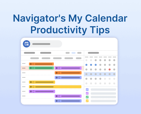 Illustration of a colorful digital calendar with events and a productivity tips title.