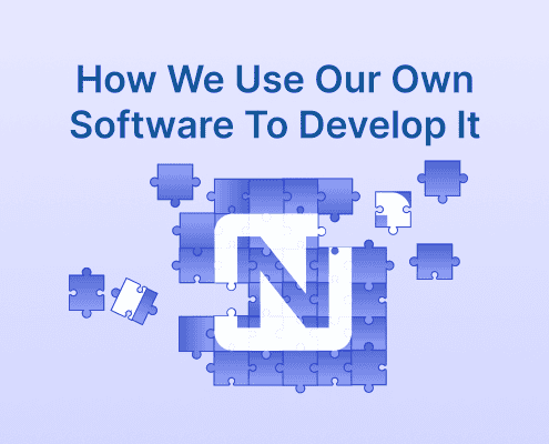 Puzzle pieces forming the Notion logo with text about developing software using Alloy Software.