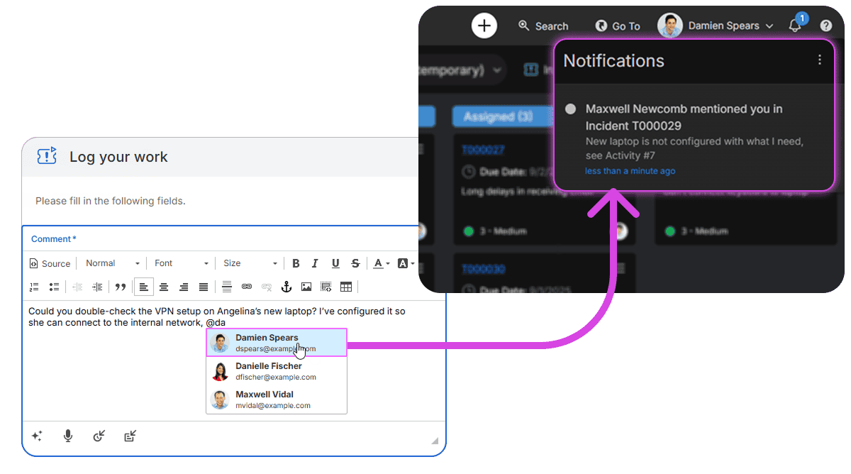 Alloy Software task management and notification dashboard interface for efficient IT asset management and employee productivity.