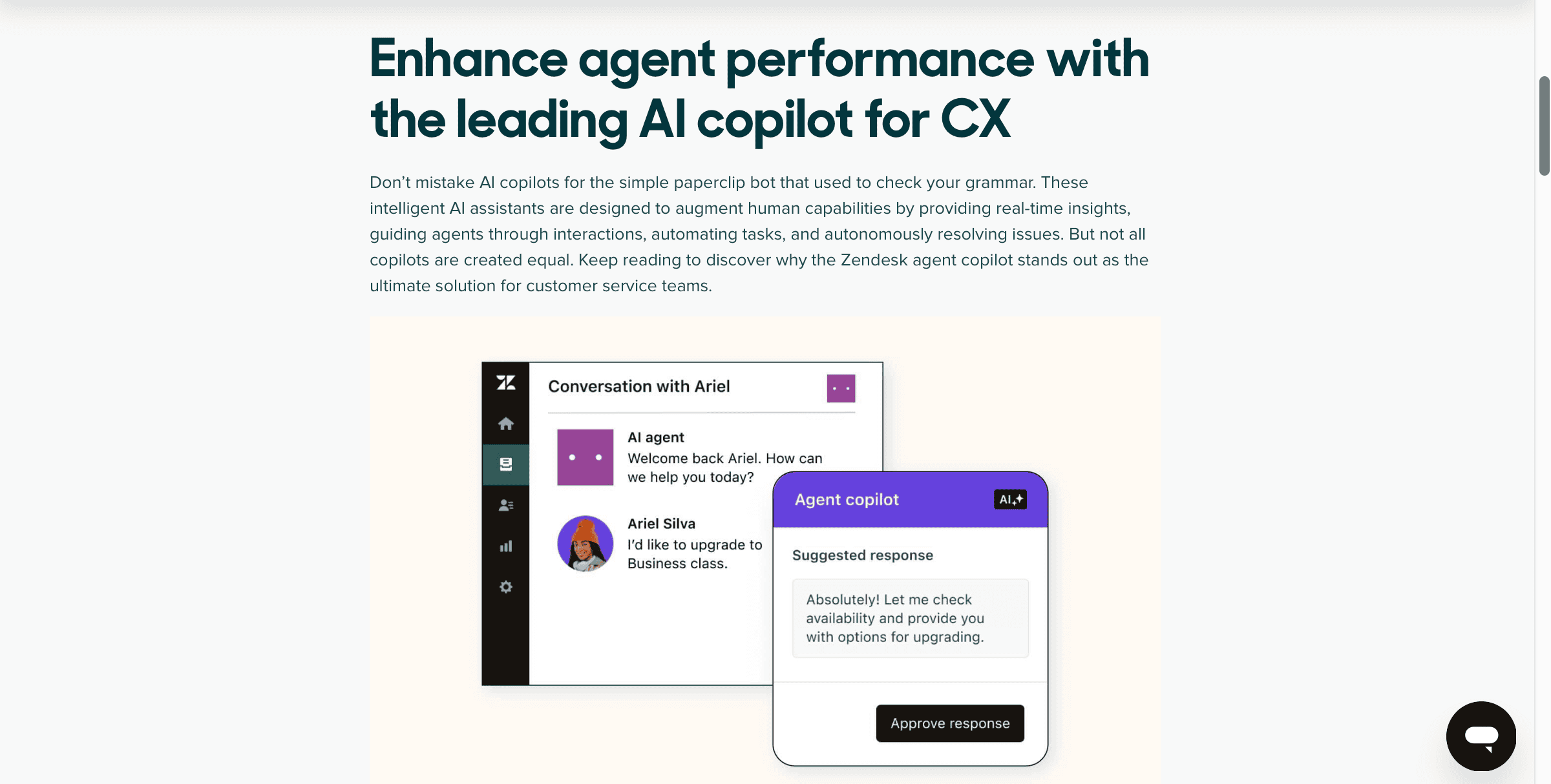 AI chat assistant demonstrating automated customer service agent copilot for enhancing CX.