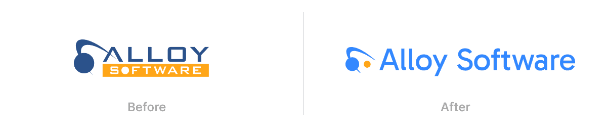 Comparison of Alloy Software’s old and new logos, showing the refreshed modern design and updated color palette.
