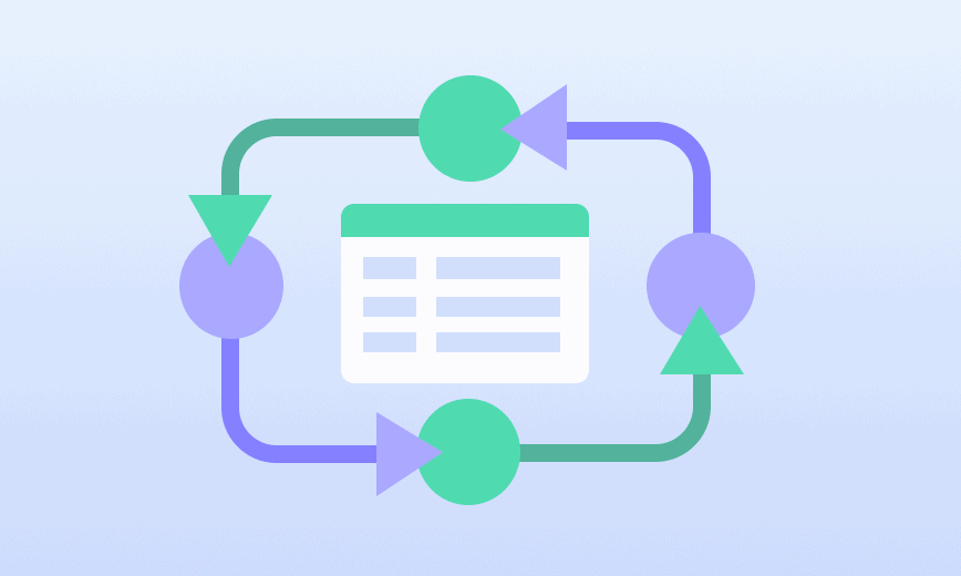 asset-inventory-and-lifecycle-management Illustration of a workflow loop with arrows and a data table, symbolizing automation and process management in Alloy Navigator.