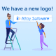 Illustration of two people installing an Alloy Software logo sign together.
