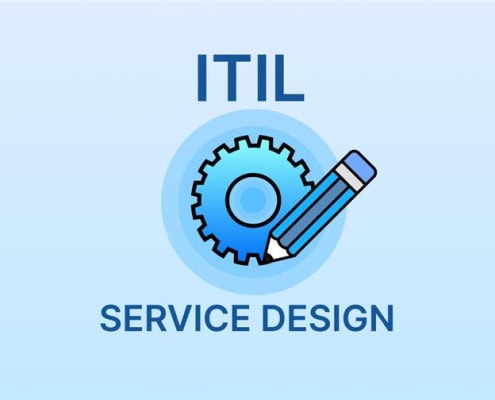 Light-blue graphic with ‘ITIL’ above a gear and pencil icon, and the words ‘SERVICE DESIGN’ below.