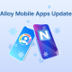 Banner reading ‘Alloy Mobile Apps Update’ with two overlapping phones and blue snowflake icons on a light background.