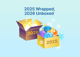 Graphic of two boxes labeled 2025 and 2026 with ornaments and icons, representing transition from past year to the next.